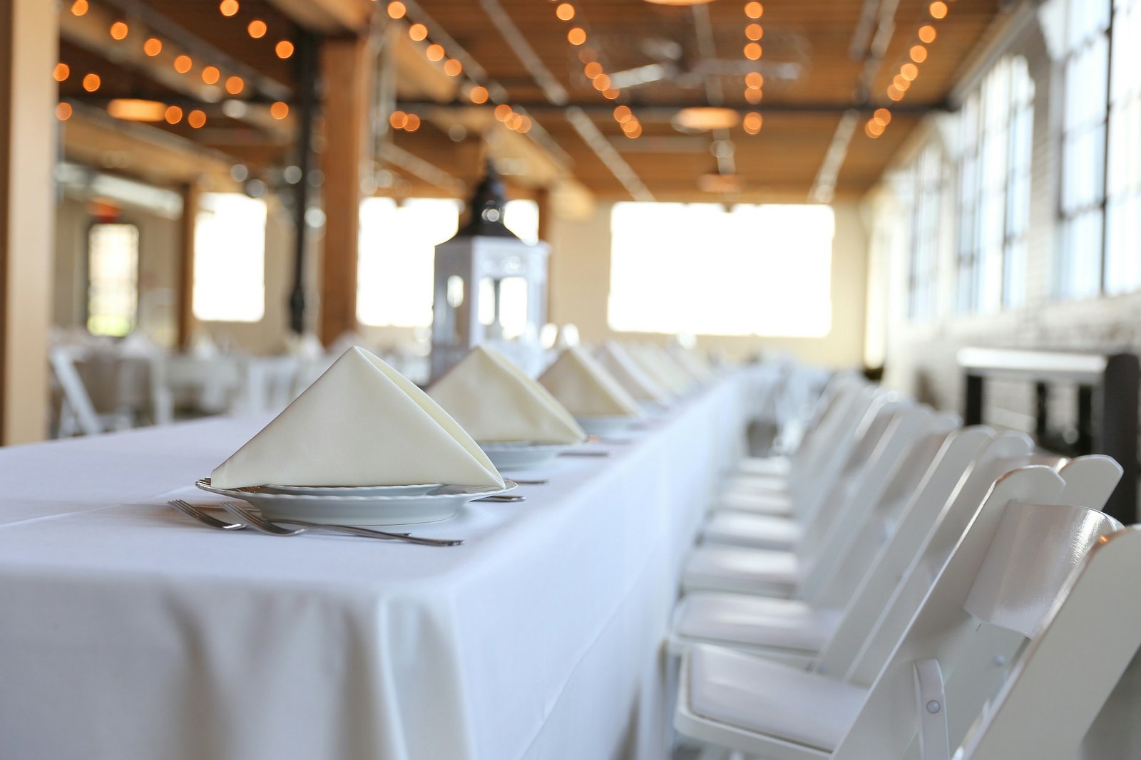 Dining area prepared for an industrial workforce catering service